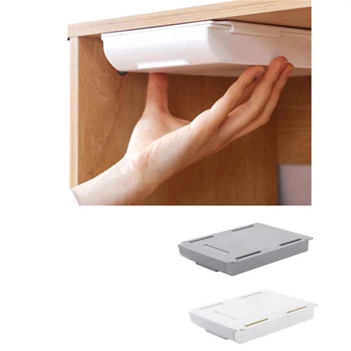 Under Desk Drawer Organizer Hidden Self-Adhesive Space Saving ABS Storage Box Size XL - White - 3