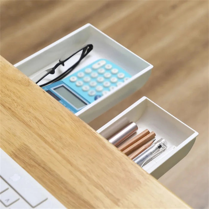 Under Desk Drawer Organizer Hidden Self-Adhesive Space Saving ABS Storage Box Size XL - White - 5