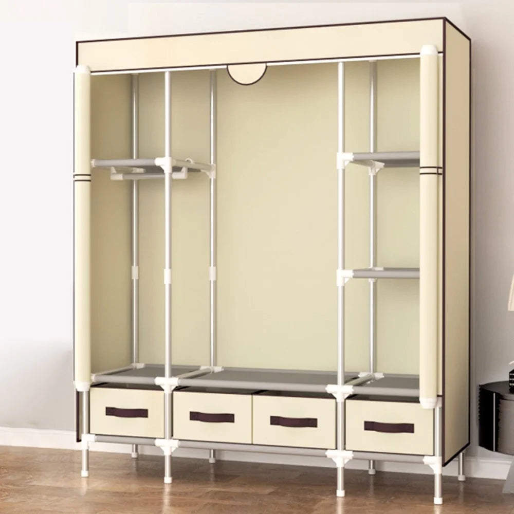 150 x 45 x 170cm Simple Wardrobe Assembly Non-Woven Fabric Clothes Cabinet with 4 Drawers - Beige - 1