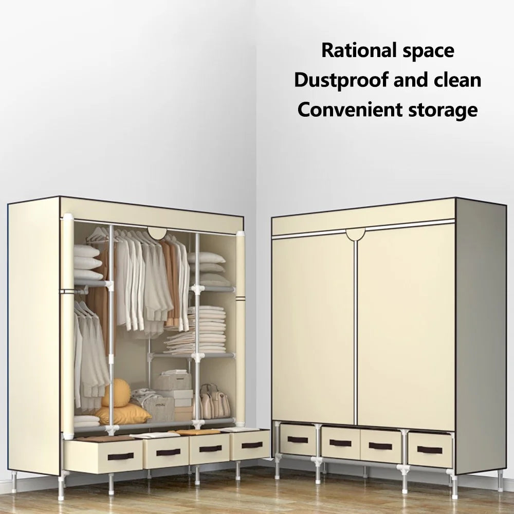 150 x 45 x 170cm Simple Wardrobe Assembly Non-Woven Fabric Clothes Cabinet with 4 Drawers - Beige - 2