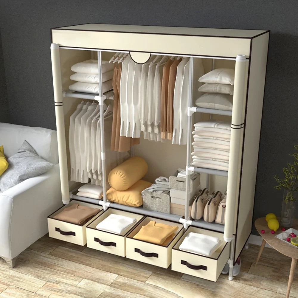 150 x 45 x 170cm Simple Wardrobe Assembly Non-Woven Fabric Clothes Cabinet with 4 Drawers - Beige - 6