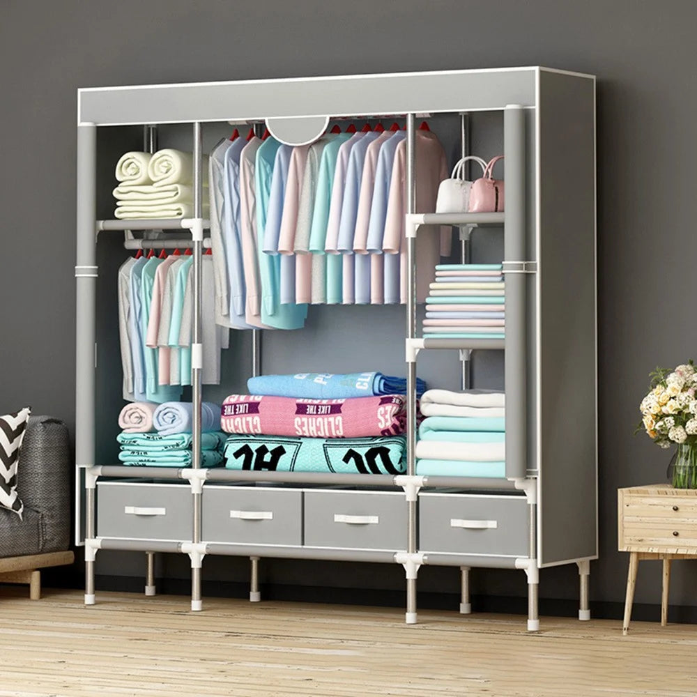 150 x 45 x 170cm Simple Wardrobe Assembly Non-Woven Fabric Clothes Cabinet with 4 Drawers - Beige - 7