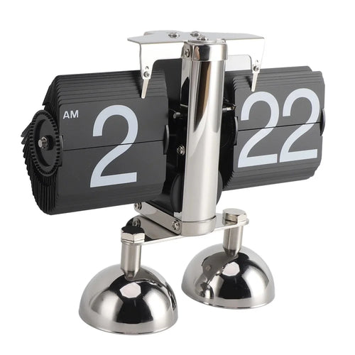 Automatic Flip Clock Retro Simple Home Living Room Table Clock Dual Foot Stainless Steel Quartz Movement Flip Clock - Black - 1