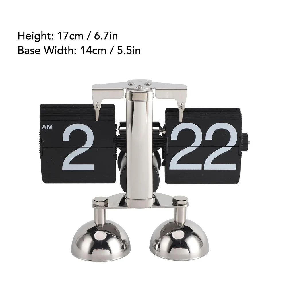 Automatic Flip Clock Retro Simple Home Living Room Table Clock Dual Foot Stainless Steel Quartz Movement Flip Clock - Black - 3