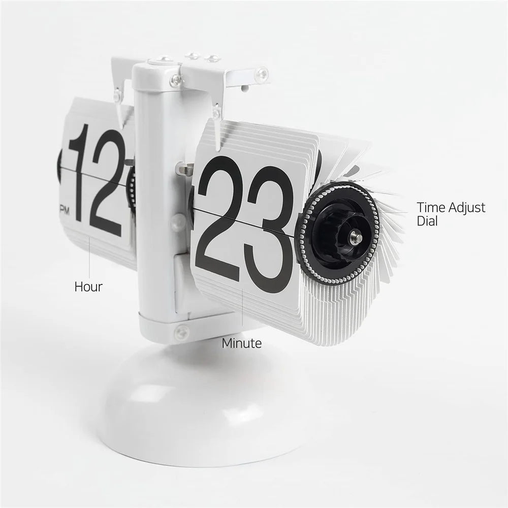 Automatic Flip Clock Retro Simple Home Living Room Table Clock Single Foot Stainless Steel Quartz Movement Flip Clock - White - 2