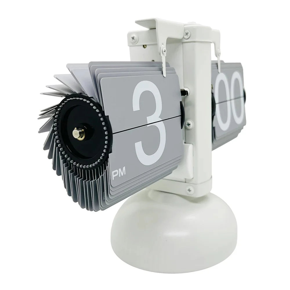 Automatic Flip Clock Retro Simple Home Living Room Table Clock European Single Foot Balance Mechanical Page Turner - White  /  Grey - 2