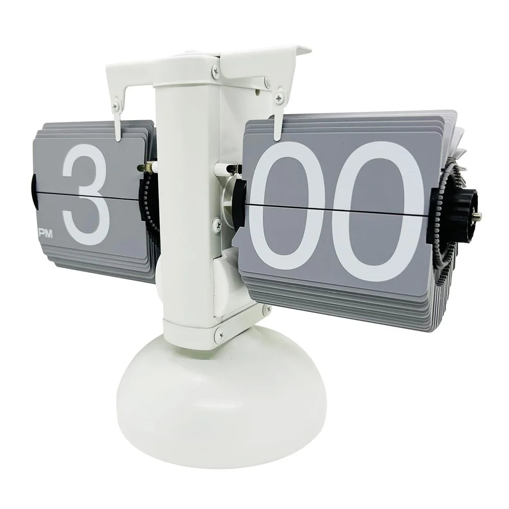 Automatic Flip Clock Retro Simple Home Living Room Table Clock European Single Foot Balance Mechanical Page Turner - White  /  Grey - 3