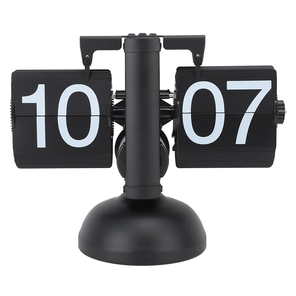Retro Automatic Flipping Clock Balance Mechanical Flip Over Quartz Table Clock for Living Room - Black - 1