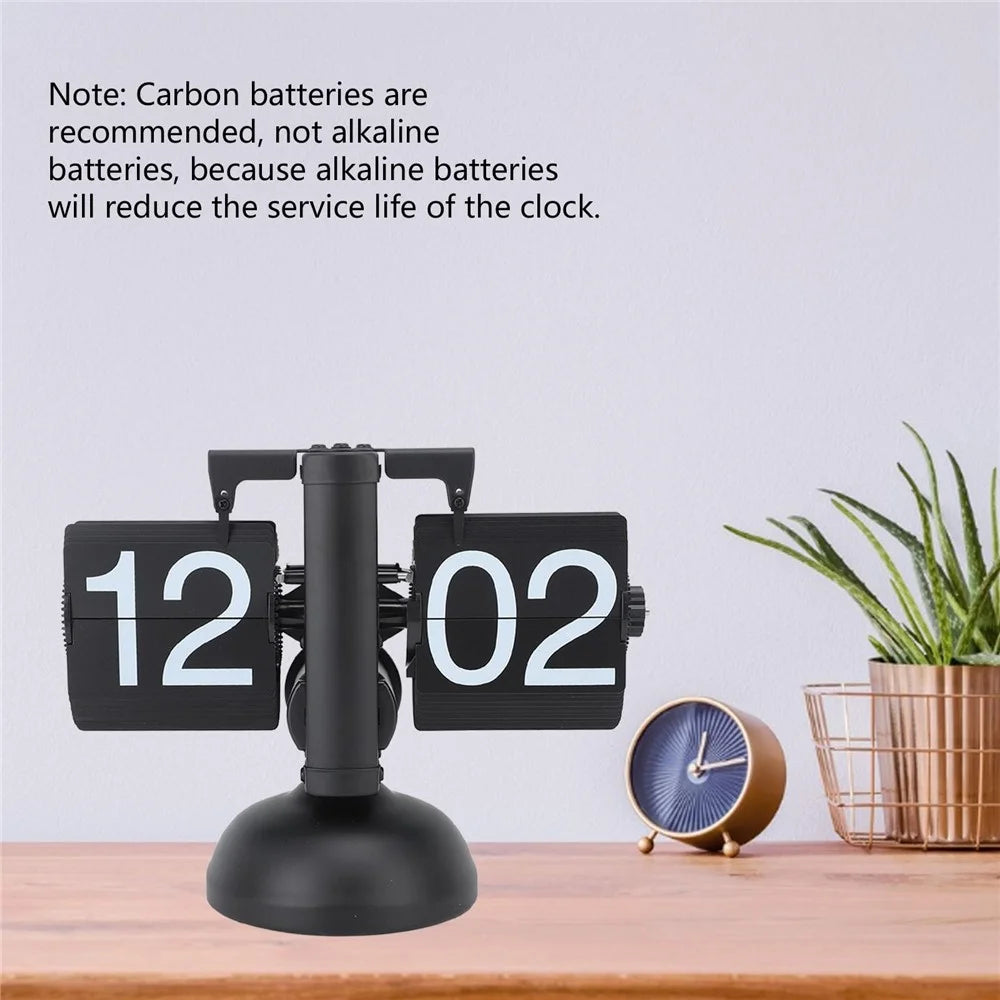 Retro Automatic Flipping Clock Balance Mechanical Flip Over Quartz Table Clock for Living Room - Black - 2