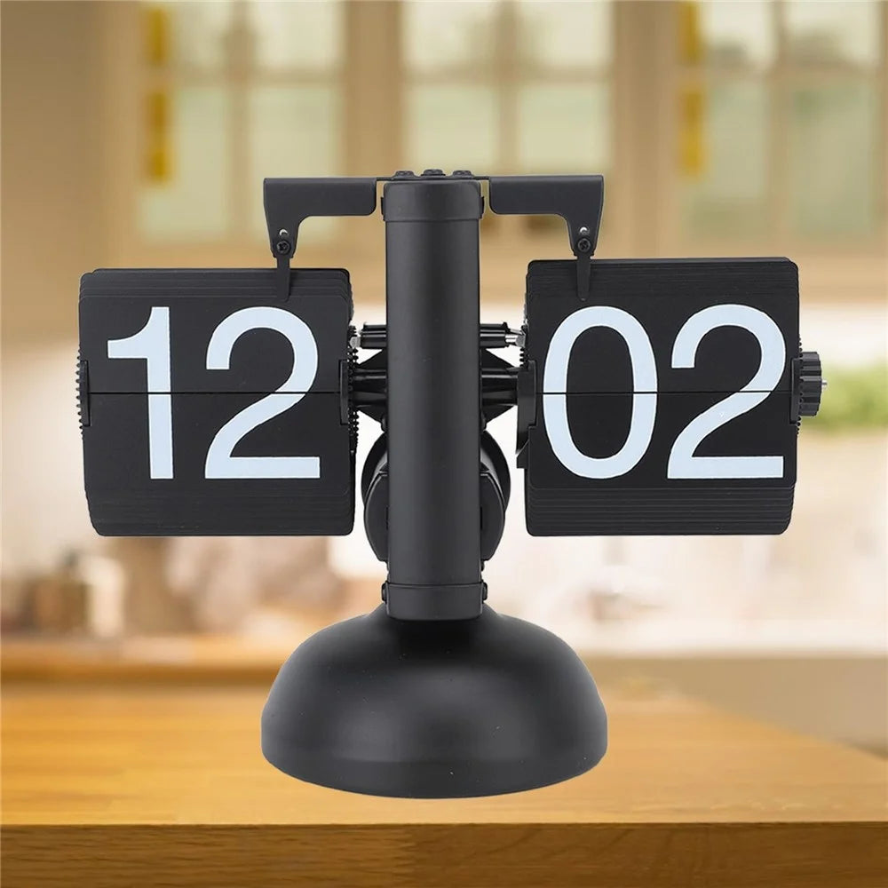 Retro Automatic Flipping Clock Balance Mechanical Flip Over Quartz Table Clock for Living Room - Black - 3