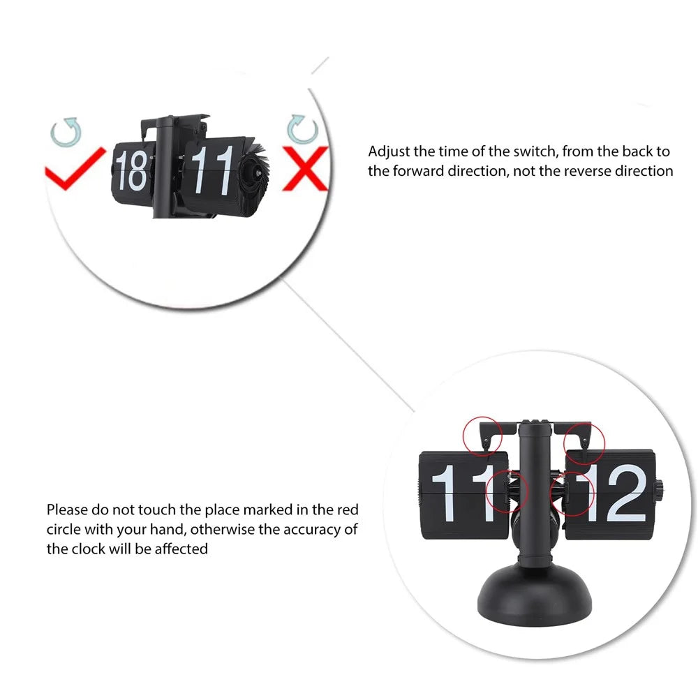 Retro Automatic Flipping Clock Balance Mechanical Flip Over Quartz Table Clock for Living Room - Black - 5