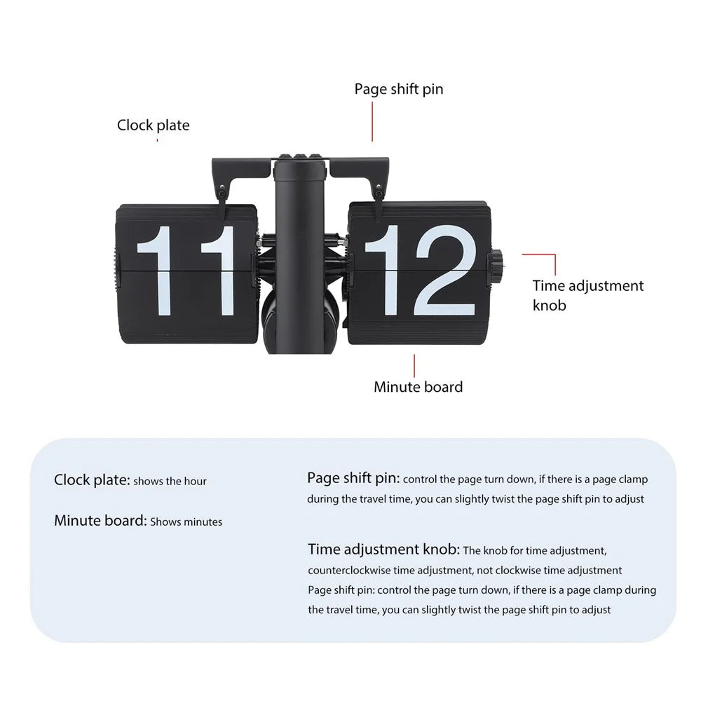 Retro Automatic Flipping Clock Balance Mechanical Flip Over Quartz Table Clock for Living Room - Black - 6