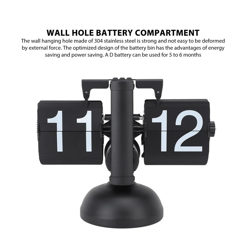 Retro Automatic Flipping Clock Balance Mechanical Flip Over Quartz Table Clock for Living Room - Black - 7