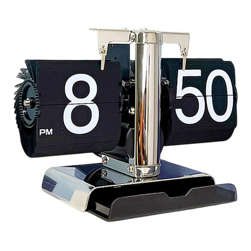 Auto Flip Down Clock with Storage Drawer Vintage Style Balance Mechanical Desk Clock for Living Room - 1