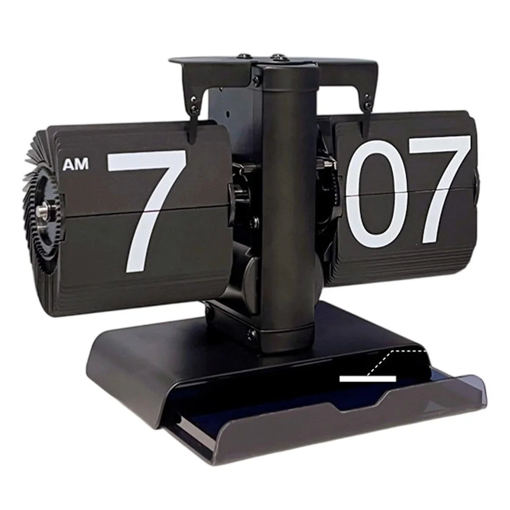 Vintage Auto Flip Clock with Drawer Mechanical Balance Flip Desk Clock for Living Room - Black - 1