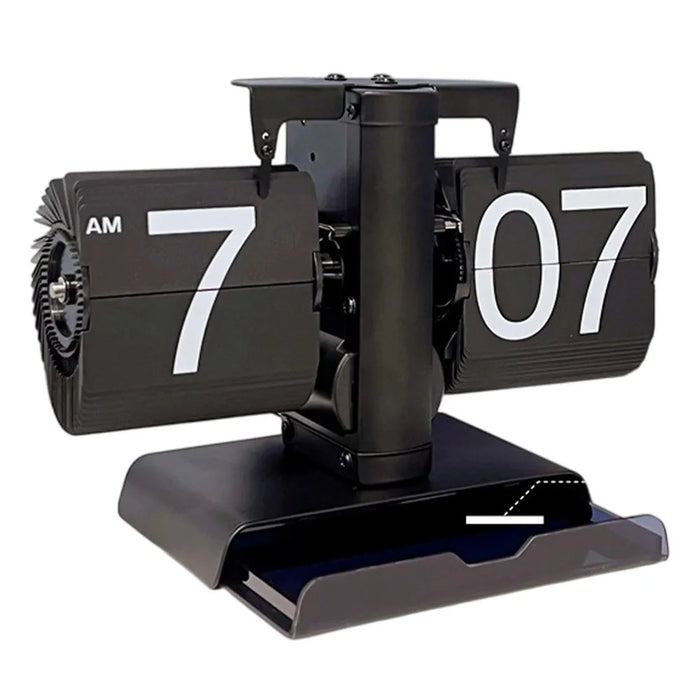 Vintage Auto Flip Clock with Drawer Mechanical Balance Flip Desk Clock for Living Room - Black - 1