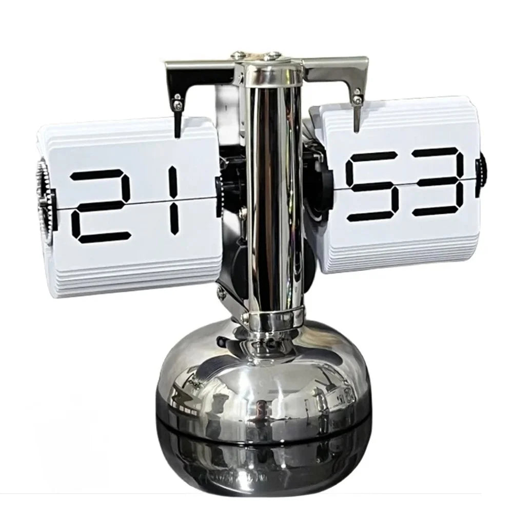 Automatic Flip Clock Quartz Movement Single Foot Retro Simple Home Table Clock 24-Hour Stainless Steel White Page Digital Font - 1
