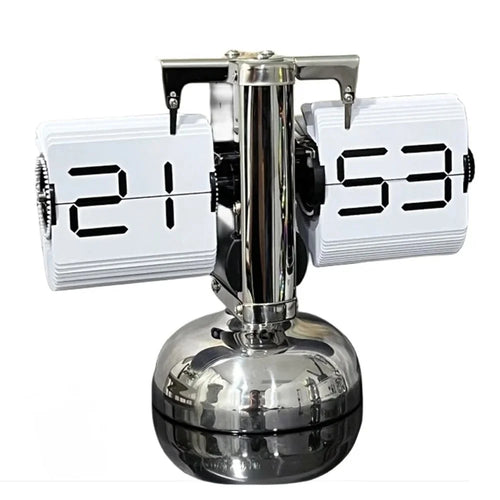 Automatic Flip Clock Quartz Movement Single Foot Retro Simple Home Table Clock 24-Hour Stainless Steel White Page Digital Font - 1