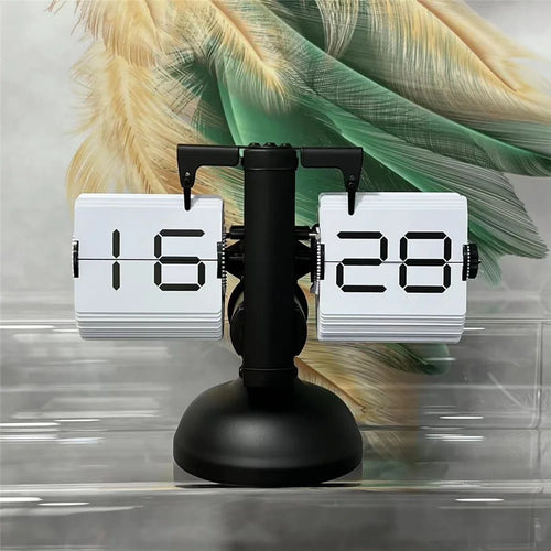 Automatic Flip Clock Retro Simple Home Desk Clock Quartz Movement Single Foot Stainless Steel Flip Clock 24 Hour White Page Digital Font - 1