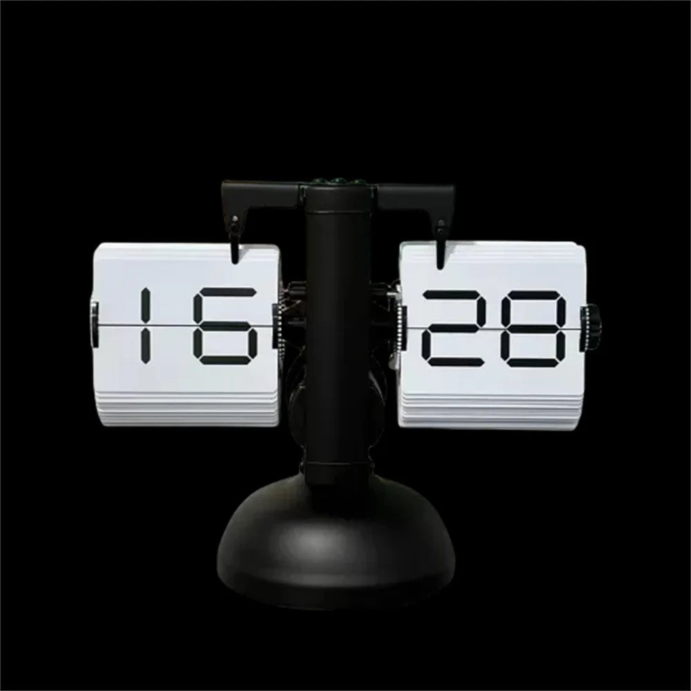 Automatic Flip Clock Retro Simple Home Desk Clock Quartz Movement Single Foot Stainless Steel Flip Clock 24 Hour White Page Digital Font - 2