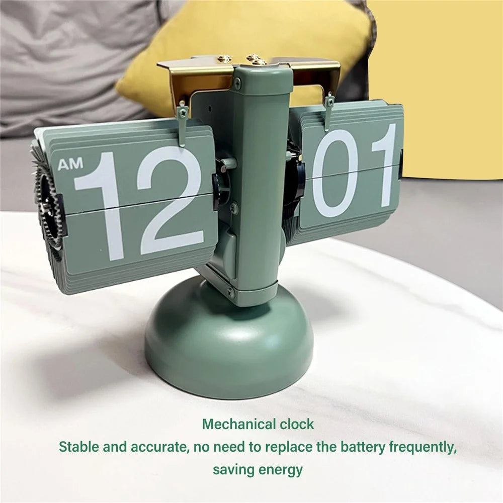 Retro Auto Flip Clock Living Room Desk Clock Balance Mechanical Flip Down Clock - Green - 3