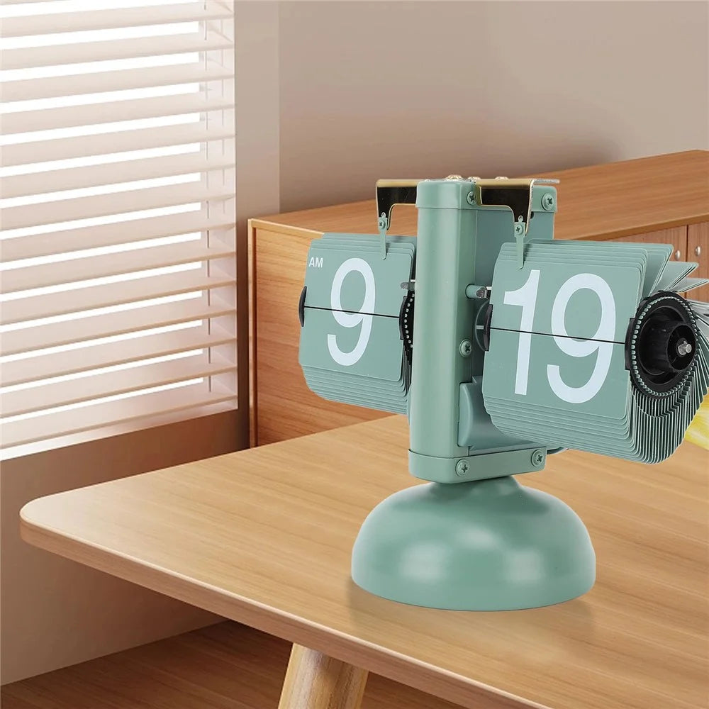 Retro Auto Flip Clock Living Room Desk Clock Balance Mechanical Flip Down Clock - Green - 4