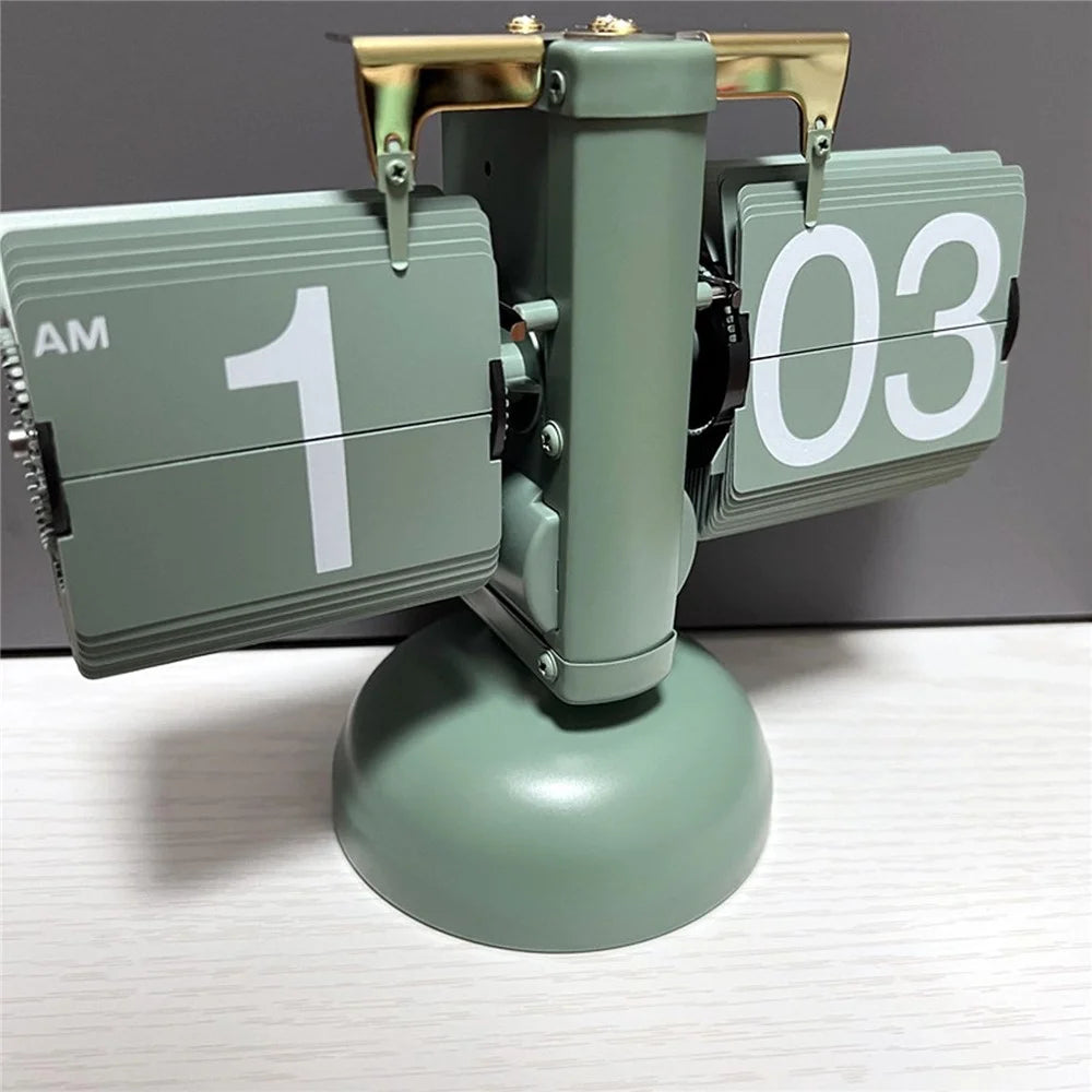 Retro Auto Flip Clock Living Room Desk Clock Balance Mechanical Flip Down Clock - Green - 5