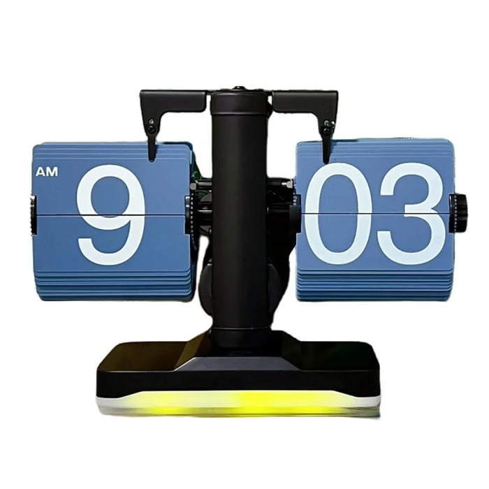 Automatic Flip Clock Retro Simple Home Table Clock Single Foot Stainless Steel Quartz Movement Flip Clock with Night Light - Black  /  Blue - 1