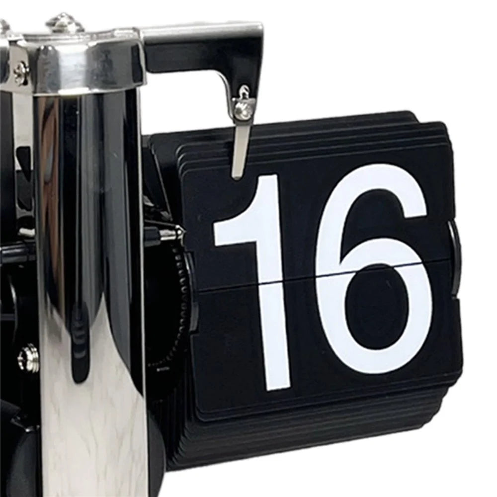 Auto Flip Clock Retro Table Clock Living Room Balance Mechanical Flip Clock with Walnut Square Base - Black - 5
