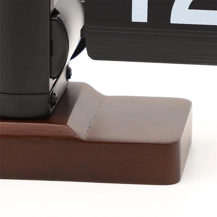 Automatic Flip Clock Retro Simple Home Table Clock Single Foot Stainless Steel Quartz Movement Flip Clock Walnut Square Base - Black - 6
