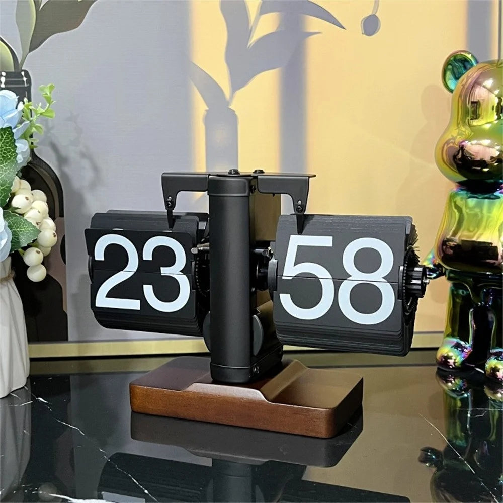 Auto Flip Clock Living Room Retro Desk Clock Balance Mechanical Flip Down Clock 24H Format - 2