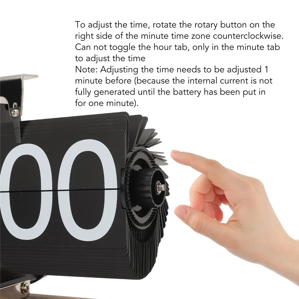Automatic Flip Clock Retro Simple Desk Clock Single Foot Stainless Steel Quartz Movement Flip Clock Square Walnut Base - 12-Hour Style - 5