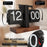 Automatic Flip Clock Retro Home Table Clock Single Foot Stainless Steel Quartz Movement Flip Clock Square Wooden Base - Black 12-Hour - 6