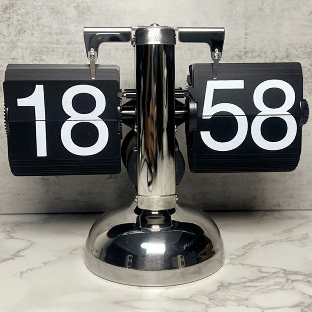 Retro Flip Down Clock Mechanical Digital Flip Desk Clock for Living Room 24 Hour Large Font Stainless Steel - Black - 1