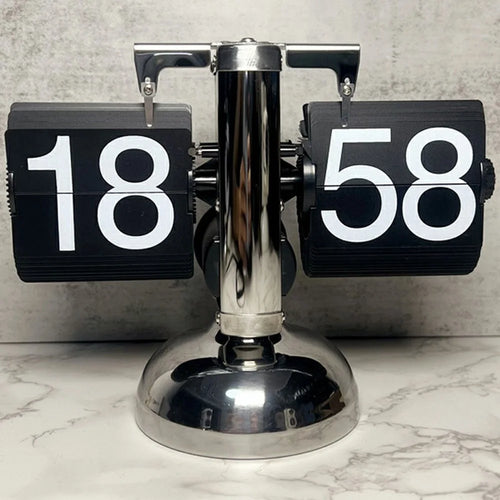 Retro Flip Down Clock Mechanical Digital Flip Desk Clock for Living Room 24 Hour Large Font Stainless Steel - Black - 1
