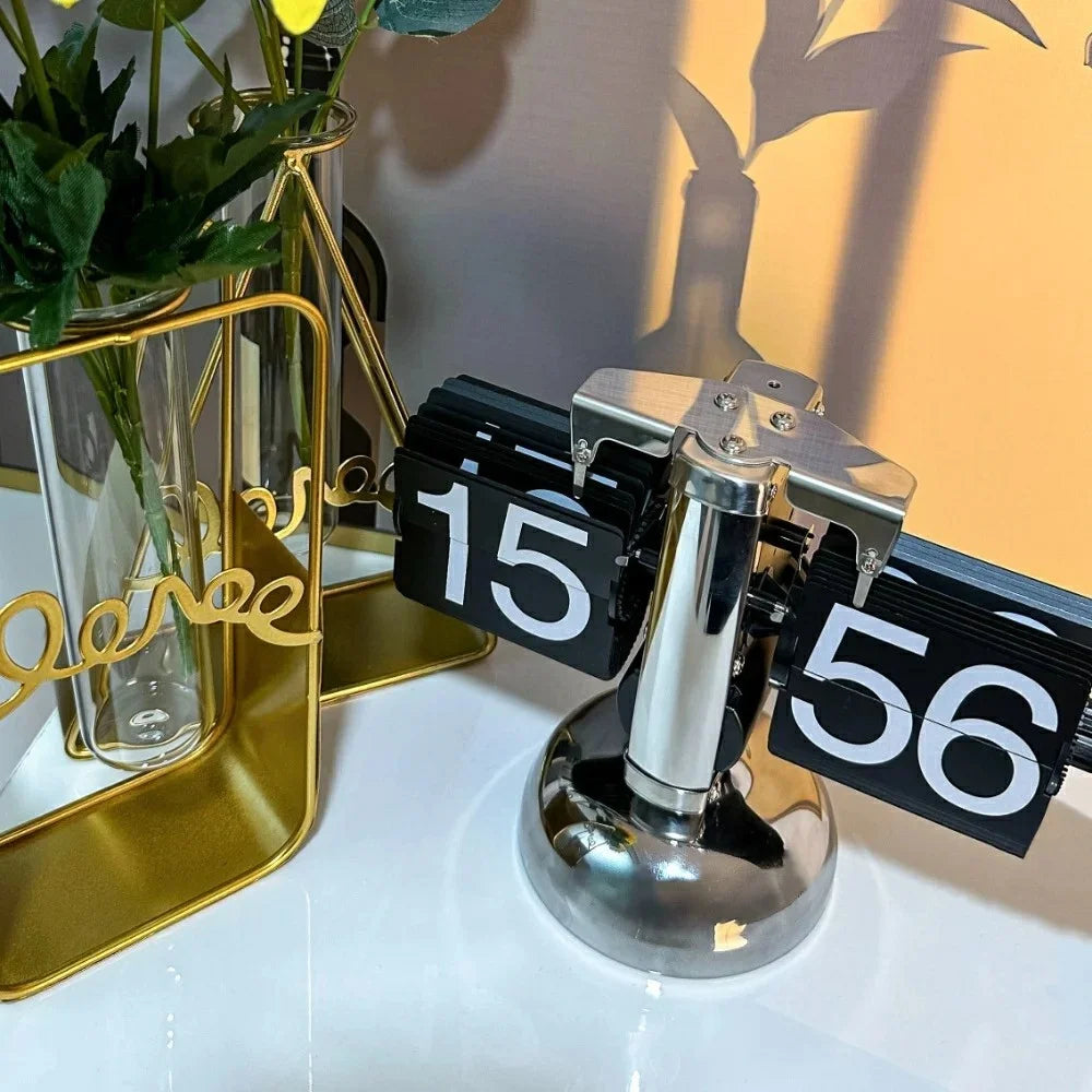 Retro Flip Down Clock Mechanical Digital Flip Desk Clock for Living Room 24 Hour Large Font Stainless Steel - Black - 4