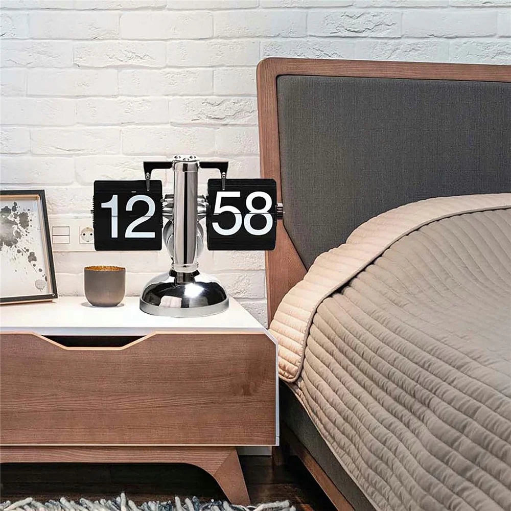 Retro Flip Down Clock Mechanical Digital Flip Desk Clock for Living Room 24 Hour Large Font Stainless Steel - Black - 6