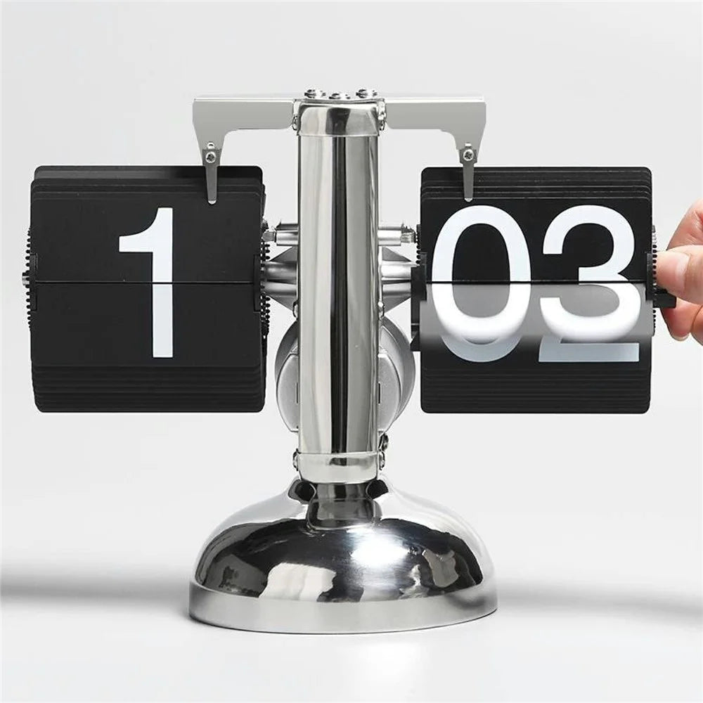Retro Flip Down Clock Mechanical Digital Flip Desk Clock for Living Room 24 Hour Large Font Stainless Steel - Black - 7