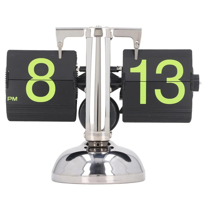 Stainless Steel Green Numbers Automatic Flip Page Clock Retro Balance Page Turning Table Clock - 1