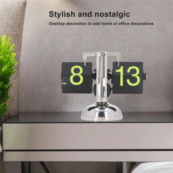 Stainless Steel Green Numbers Automatic Flip Page Clock Retro Balance Page Turning Table Clock - 5