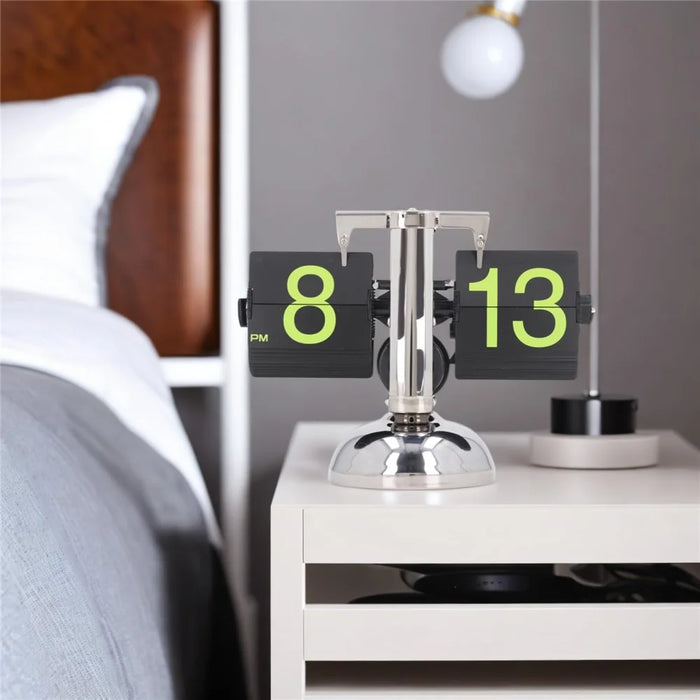 Stainless Steel Green Numbers Automatic Flip Page Clock Retro Balance Page Turning Table Clock - 6