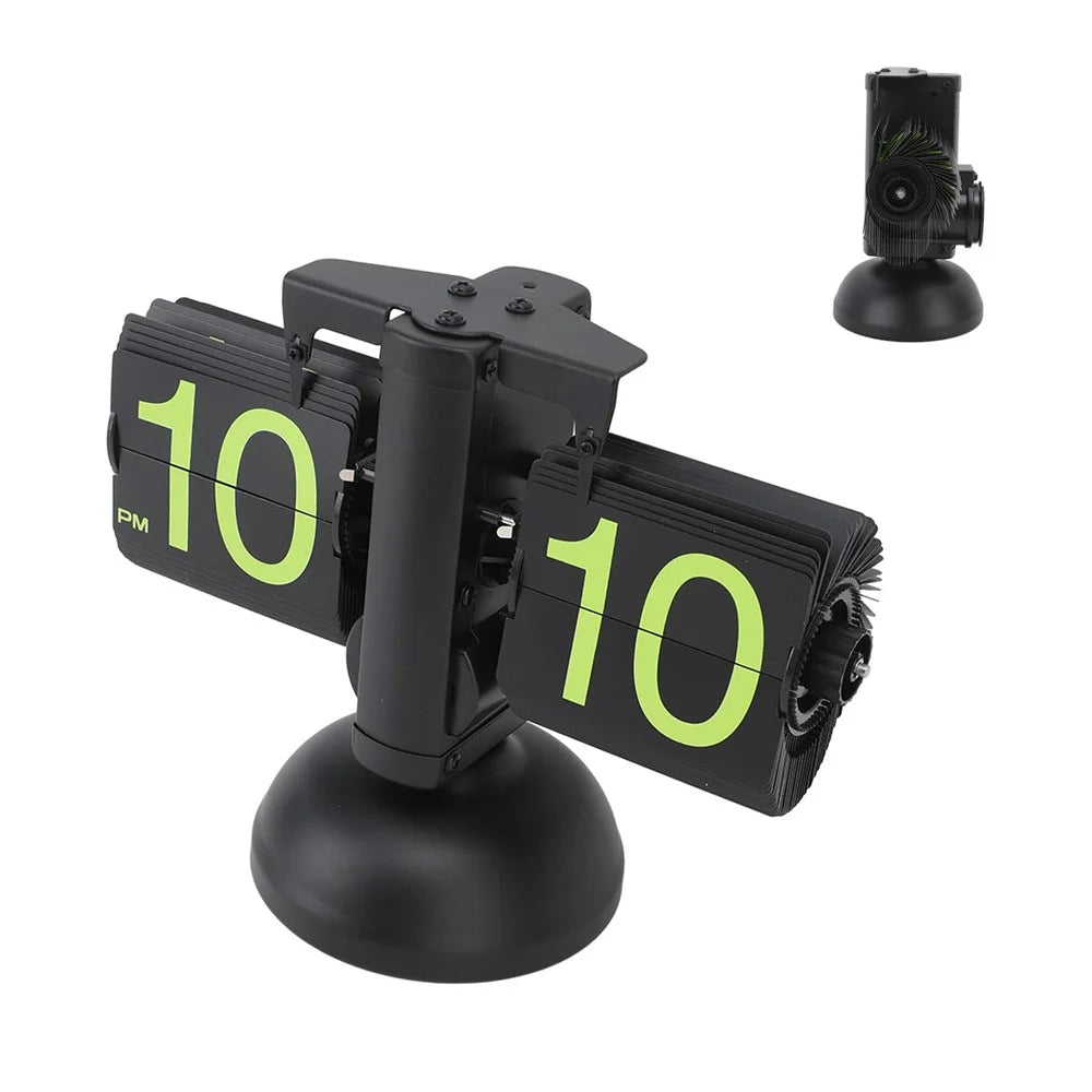 Automatic Flip Page Clock Home Retro Balance Page Turning Table Clock (without Battery) - Black / Green Numbers - 2