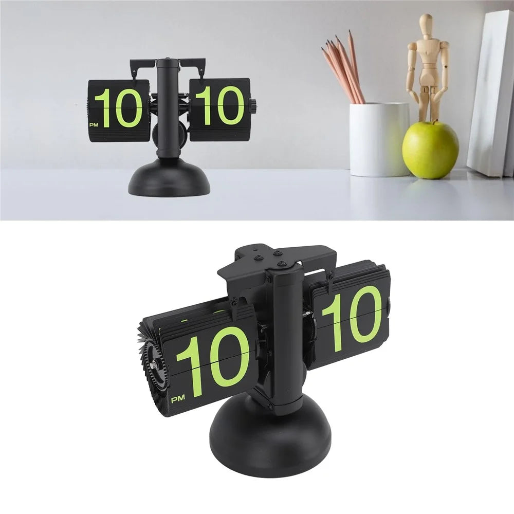 Automatic Flip Page Clock Home Retro Balance Page Turning Table Clock (without Battery) - Black / Green Numbers - 7