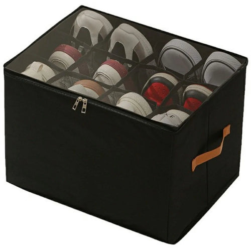 Foldable Cloth Shoe Organizer Box Dustproof Moisture-Resistant Shoes Storage Container - Black - 1