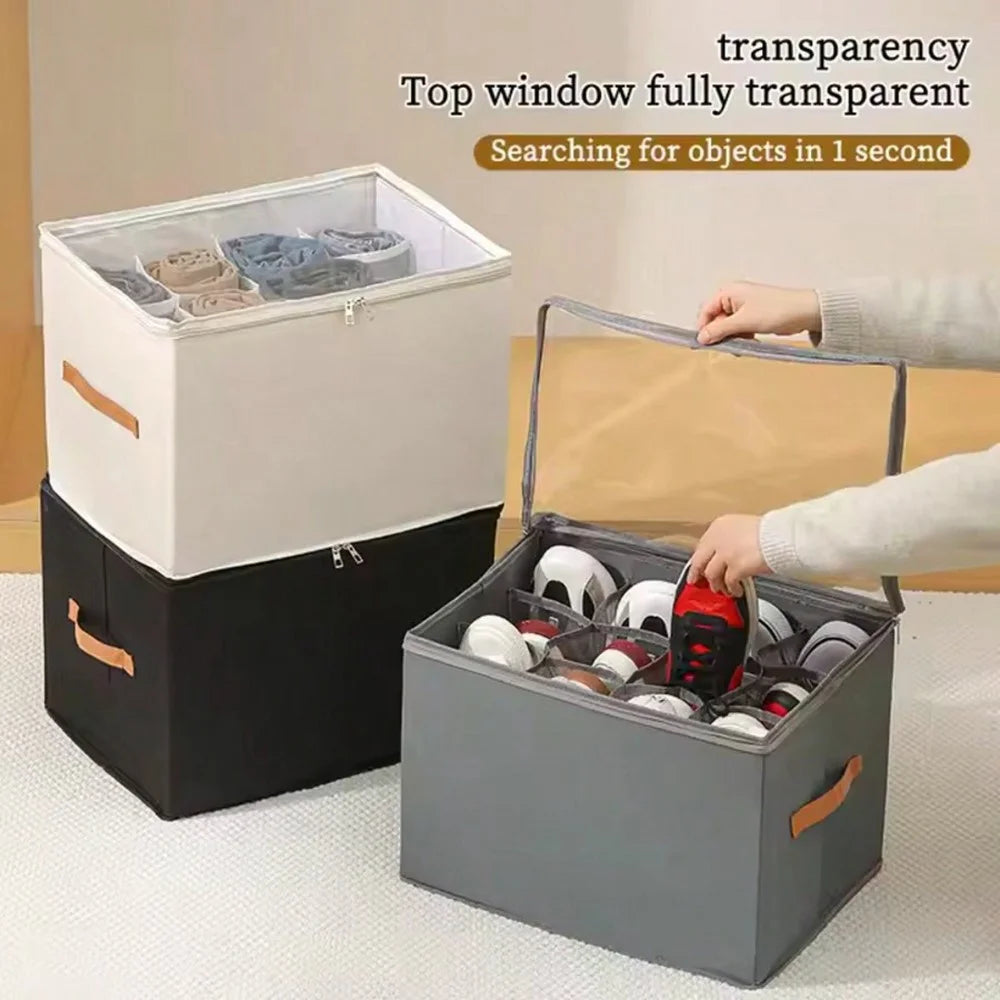 Foldable Cloth Shoe Organizer Box Dustproof Moisture-Resistant Shoes Storage Container - Black - 3