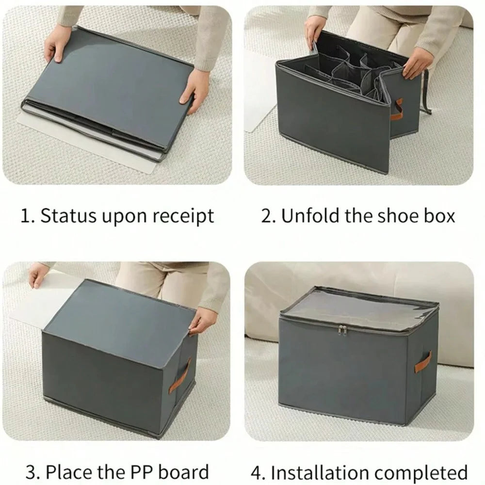 Foldable Cloth Shoe Organizer Box Dustproof Moisture-Resistant Shoes Storage Container - Black - 5