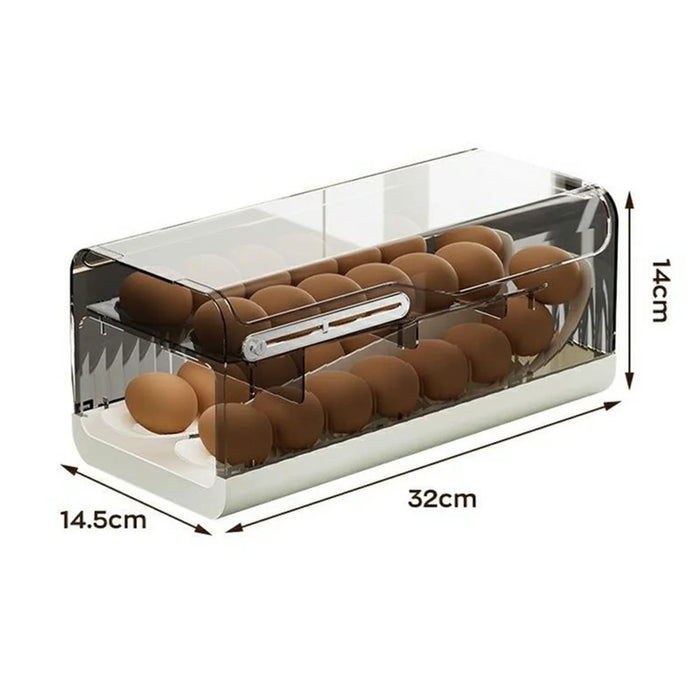 Egg Storage Container Fridge Organizer Auto Rolling Tray Kitchen Egg Holder with Freshness Scale (BPA Free, No FDA) - Transparent Grey - 7