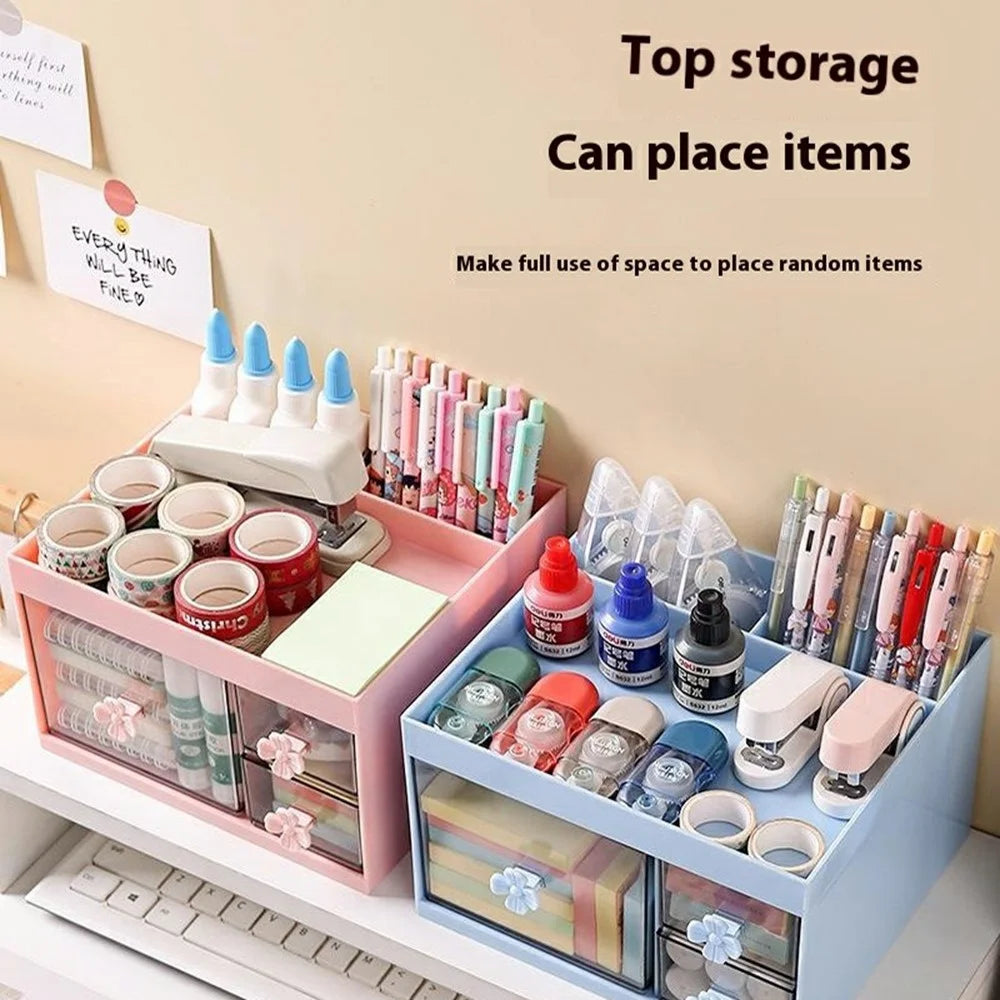 Transparent Drawer Desktop Organizer Cosmetics Stationery Makeup Brushes Storage Box - Blue - 3