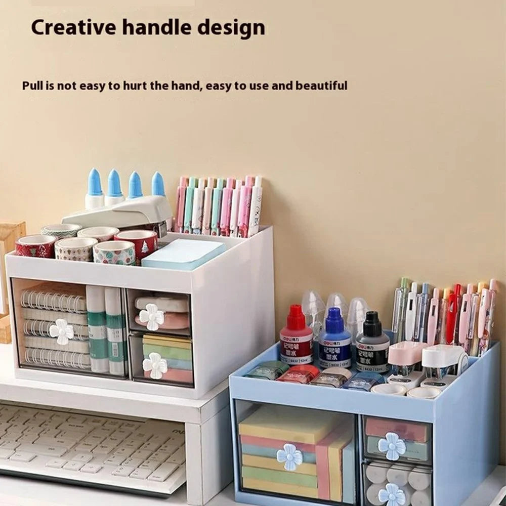 Transparent Drawer Desktop Organizer Cosmetics Stationery Makeup Brushes Storage Box - Blue - 4