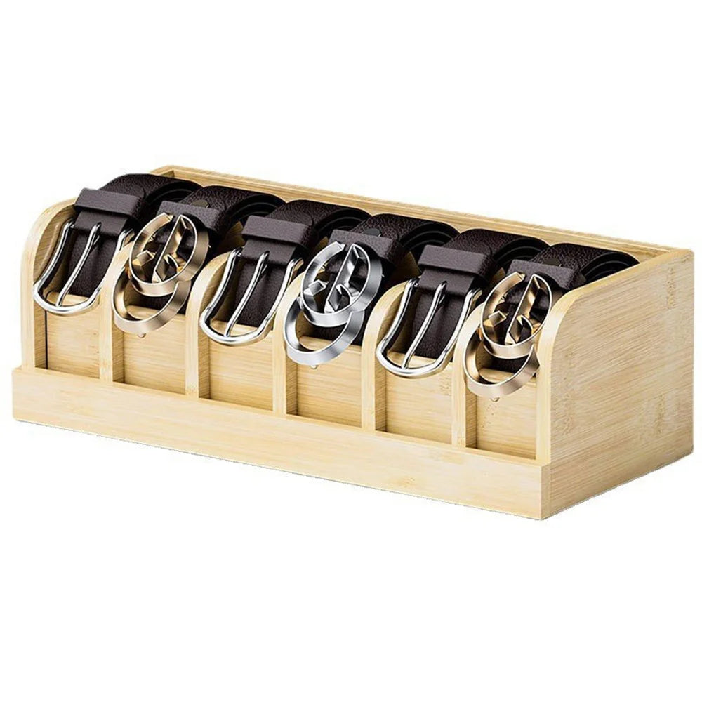 Bamboo Belt Organizer Storage Box Multi Compartment Wardrobe Waist Belt Accessory Holder - 2